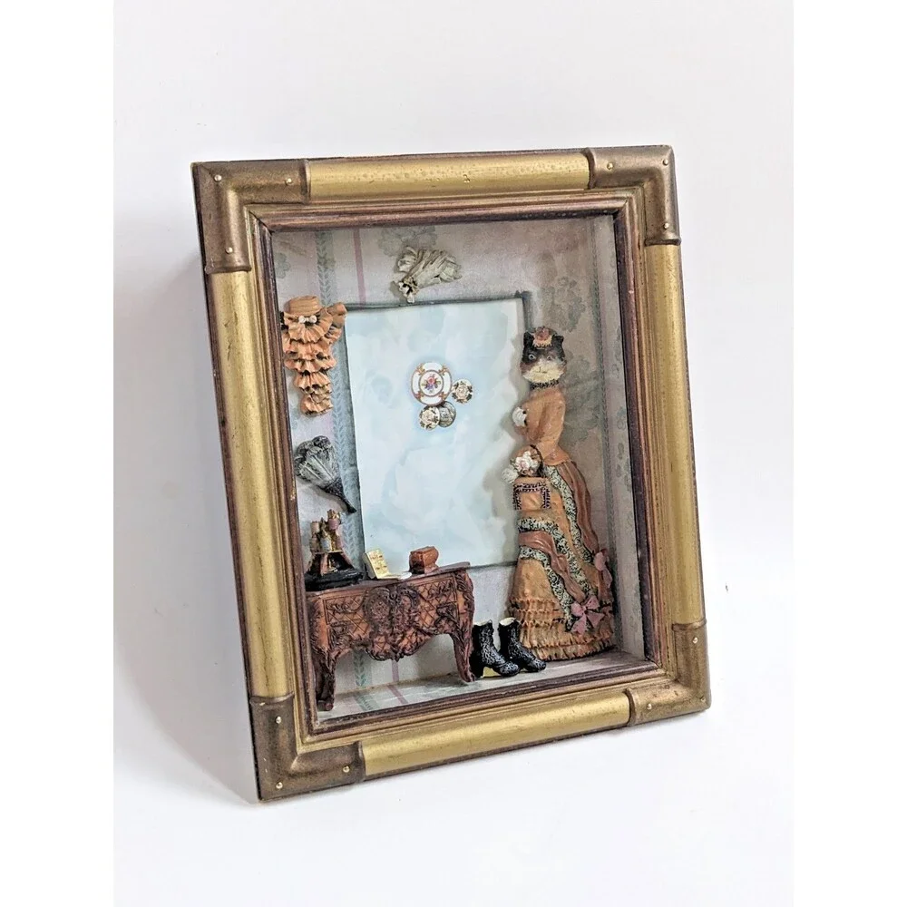 Vintage Seymour Mann Anthropomorphic Cat‎ Victorian Lady Shadow Box Photo Frame